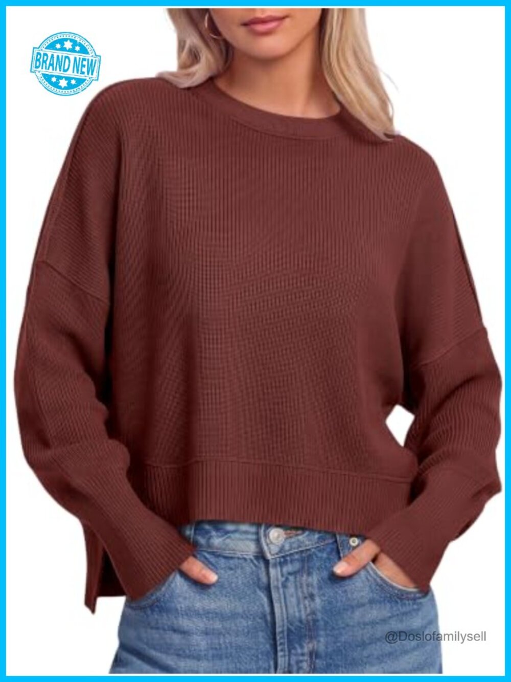 Oversized Cropped Pullover Sweater Batwing Long Sleeve Crew Neck Casual